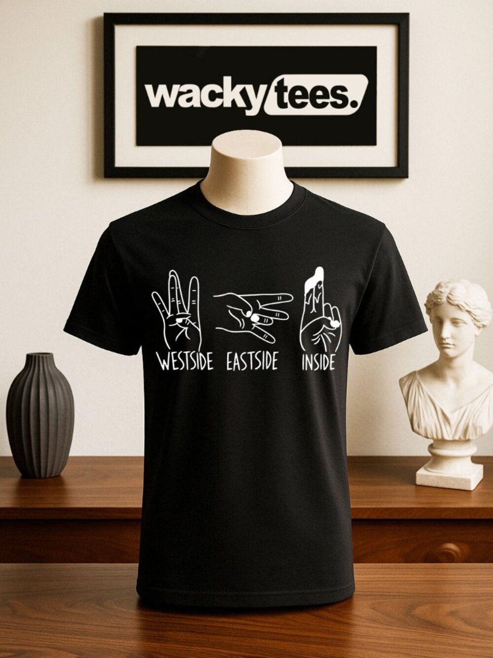 Westside Eastside Inside Hand Gestures Funny Adult Humor Graphic Tee Shirt